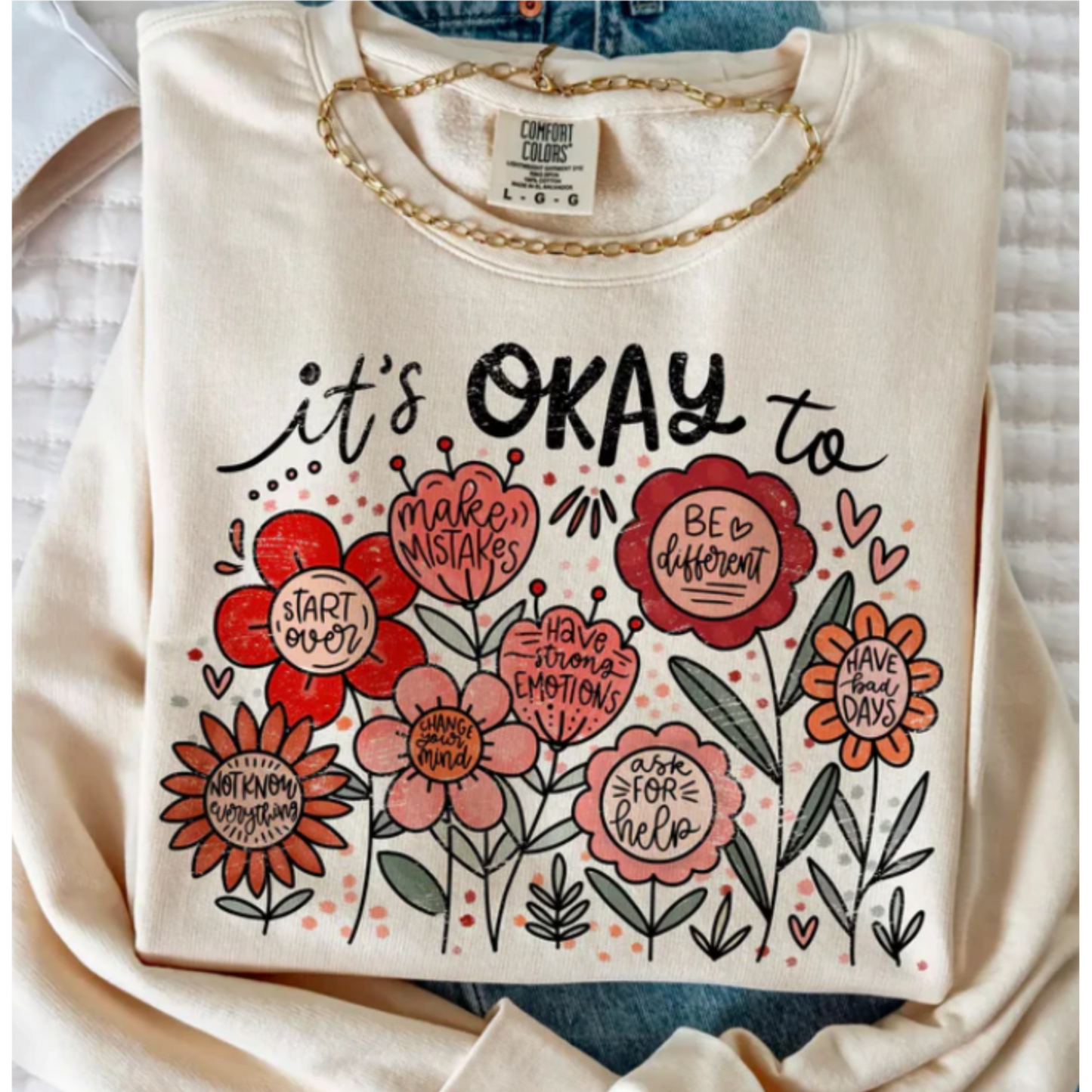 It's Okay Floral Shirt With Glitter
