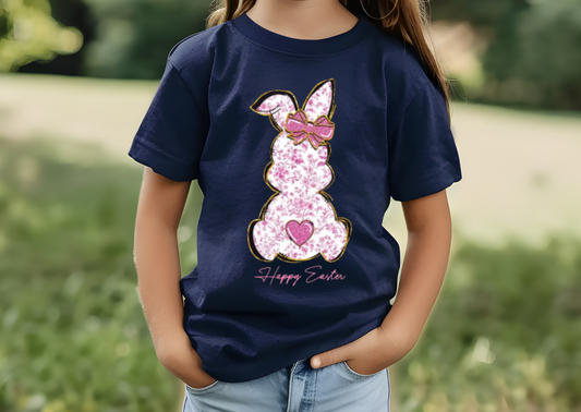 Kids Happy Easter Floral Bunny With Bow