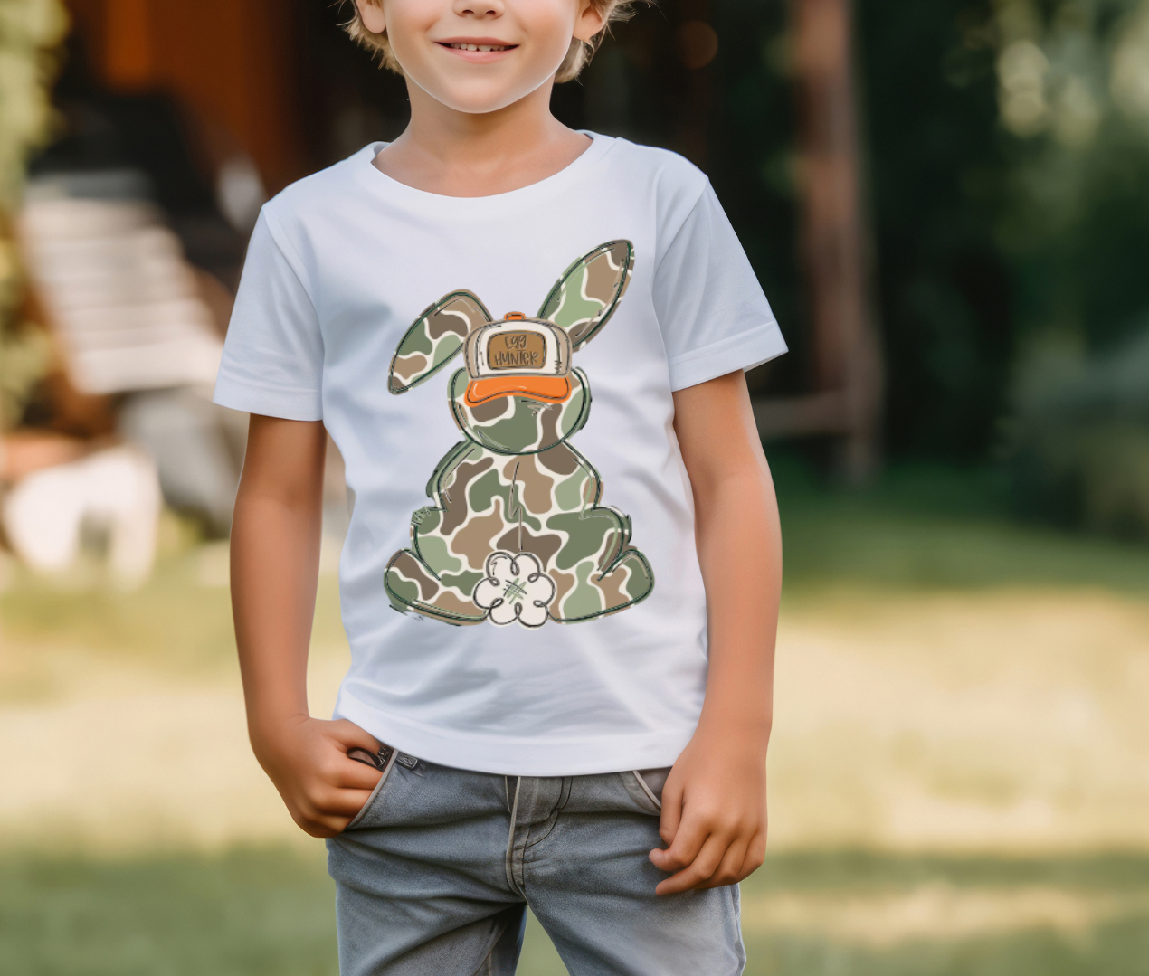Egg Hunter Camo Easter Bunny Shirt - White