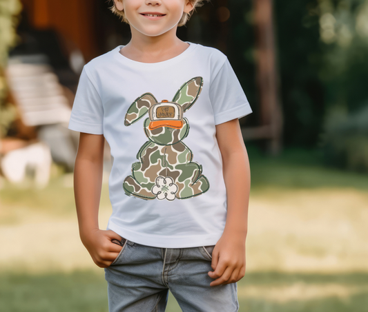 Egg Hunter Camo Easter Bunny Shirt - White