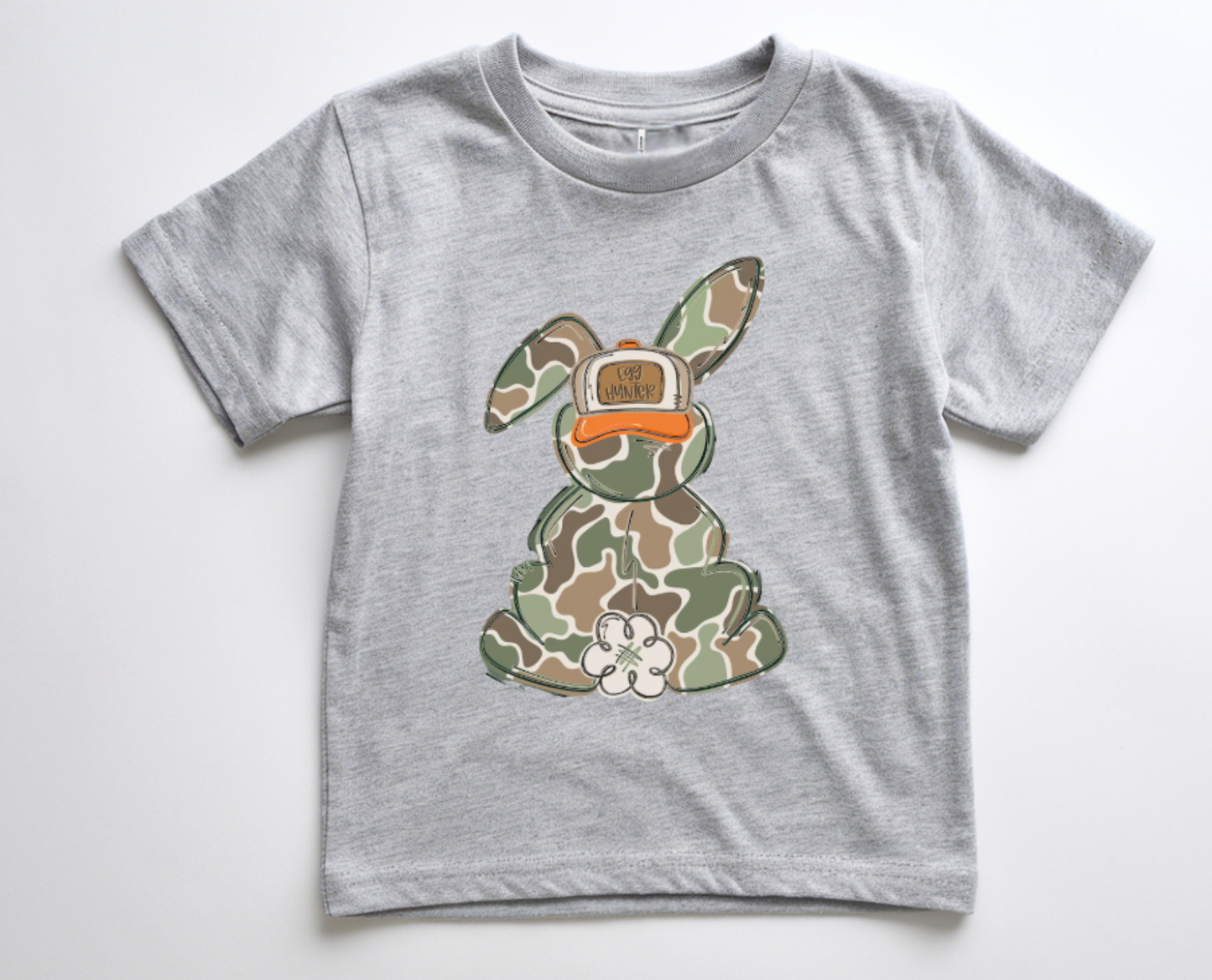 Egg Hunter Camo Easter Bunny Shirt - Gray