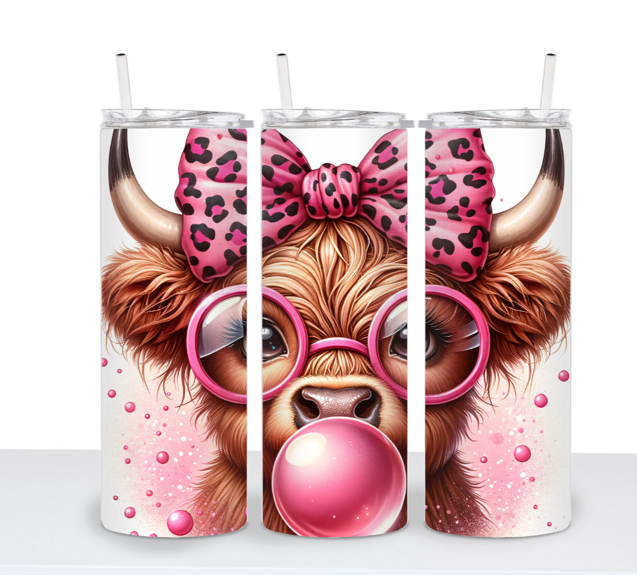 Bubblegum Highland Cow 20oz Stainless Steel Tumbler